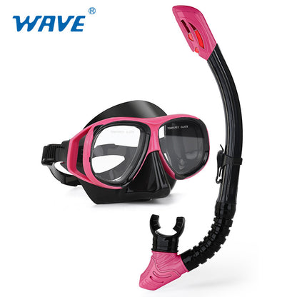 Wave Snorkelset med Styrkelinser – Härdat Glas Torr Andningstub Silikon Anti-Dimma 0–600° Dykglasogön
