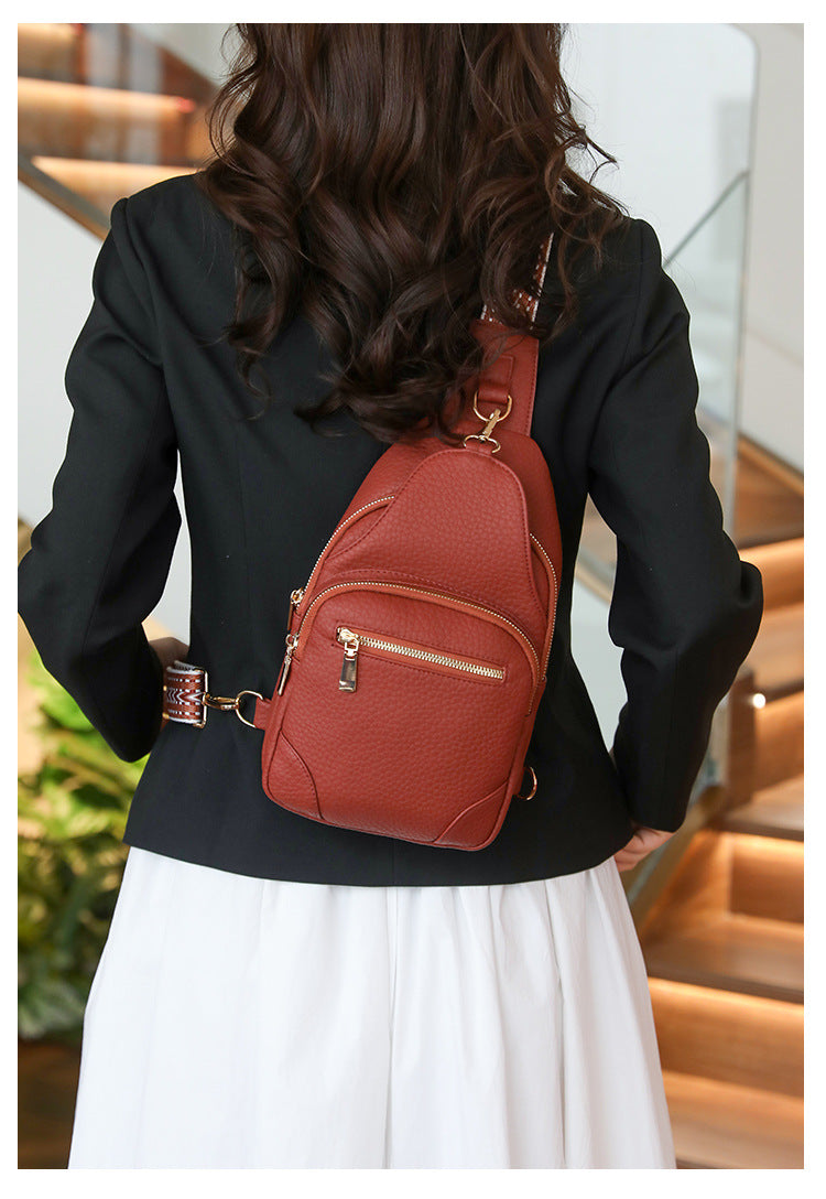Cross-border Women's Chest Bag Soft Leather Fashion New Chest Crossbody Bag 2024 All-match Outgoing Backpack Casual Shoulder Bag