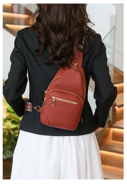 Cross-border Women's Chest Bag Soft Leather Fashion New Chest Crossbody Bag 2024 All-match Outgoing Backpack Casual Shoulder Bag