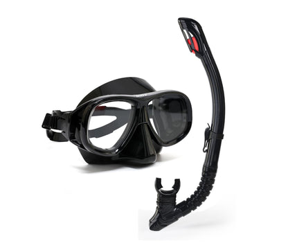 Wave Snorkelset med Styrkelinser – Härdat Glas Torr Andningstub Silikon Anti-Dimma 0–600° Dykglasogön