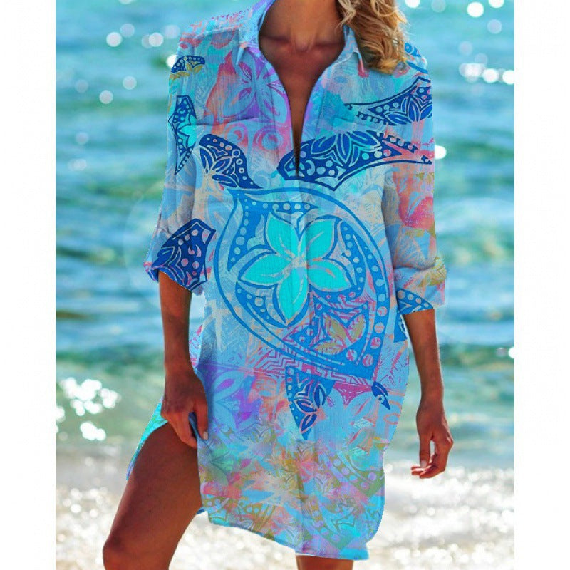 New Foreign Trade Cross-Border Model, Long-Sleeved Swimsuit Shirt, Women's Clothing, Printed Vacation Beachwear