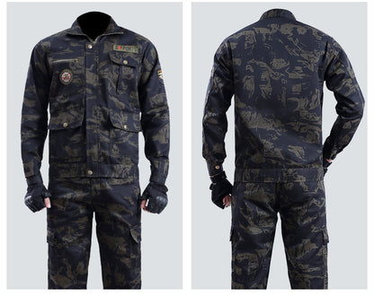 Spring and Autumn Camouflage Work Clothes Men's Anti-Scratch Wear-Resistant Labor Protection Clothing Thickened New suit Pants Site Maintenance Auto Repair Clothing