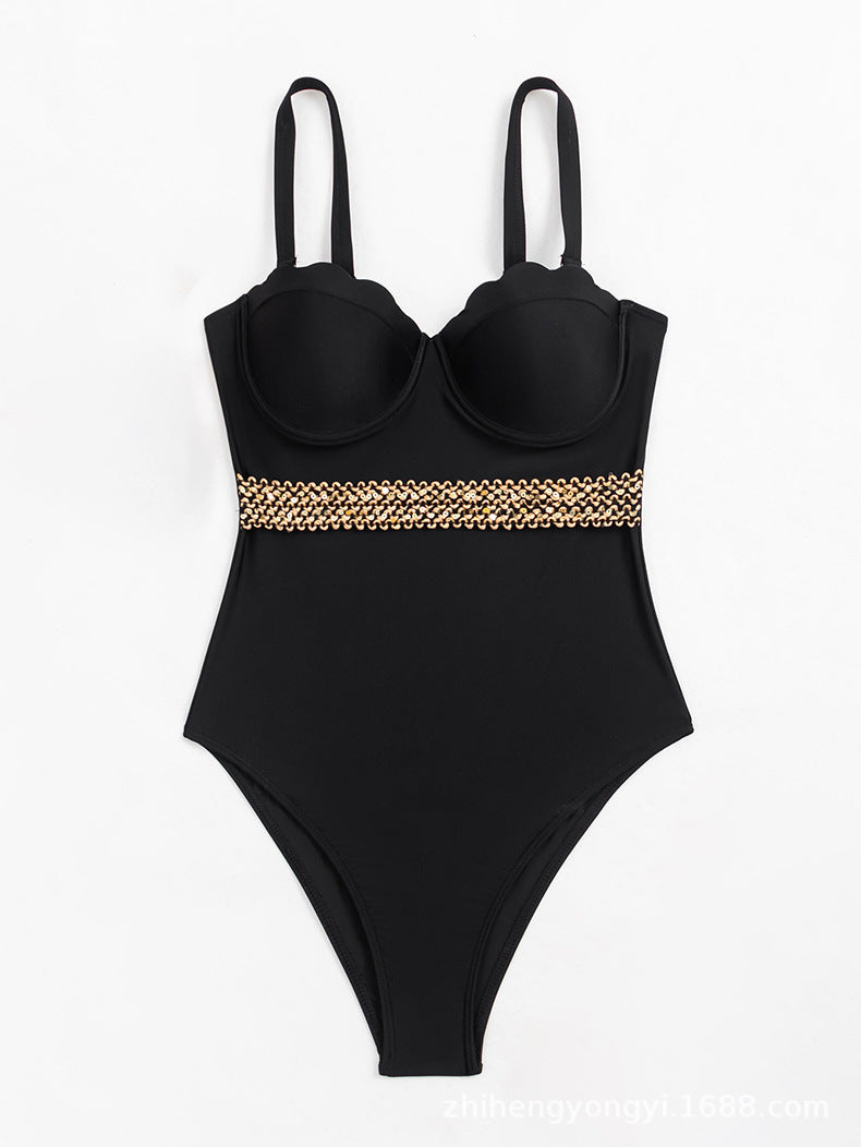 Dam Helbaddräkt Stålbygel & Bröstkudde – Tight Sexig Stropp Nylon Svart & Turkos S–XL Badkläder Dam 220431A 2026