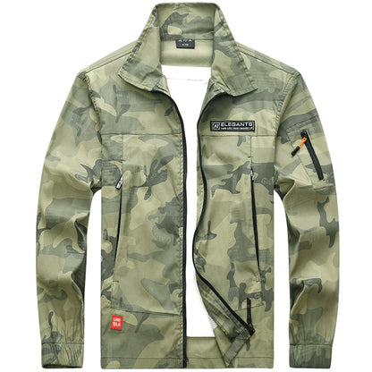 Summer Thin Labor Protection Work Clothes Set Anti-scald Pure Cotton Stretch Construction Site Electric Welding Auto Repair Camouflage Clothes Shirt