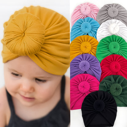 Babyturbanhatt med Knut – Enfärgad Andningsbar Varm Vindtät 11 Färger Unisex 1–2 År x-18129 2026