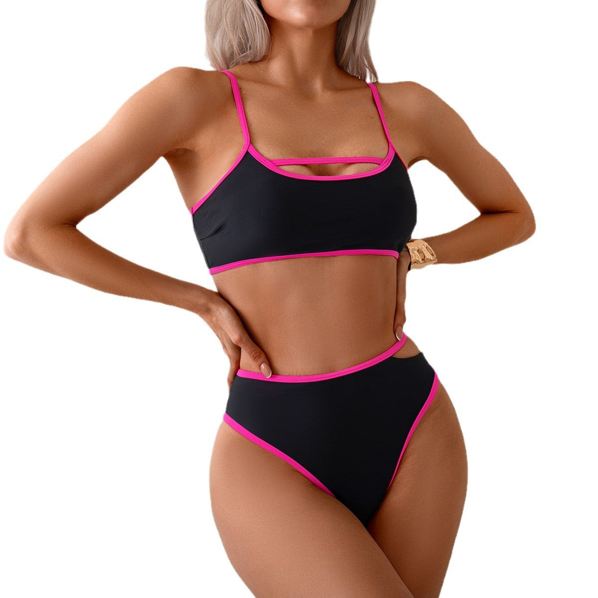 Dambikins Ryggfri – Färgblockerande Sexig Högmidjad Nylon 4 Kombinationer S–XL Badkläder Dam GM25005 2026