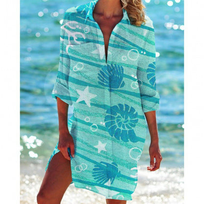 New Foreign Trade Cross-Border Model, Long-Sleeved Swimsuit Shirt, Women's Clothing, Printed Vacation Beachwear