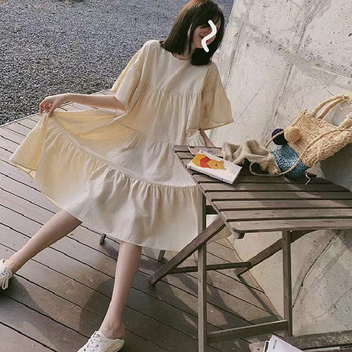 Mammaklänning Sommar Dam – Volang Prinsessskuren Midi Koreansk Stil Cartoon Trekvartsärm 3 Färger M–3XL 2026