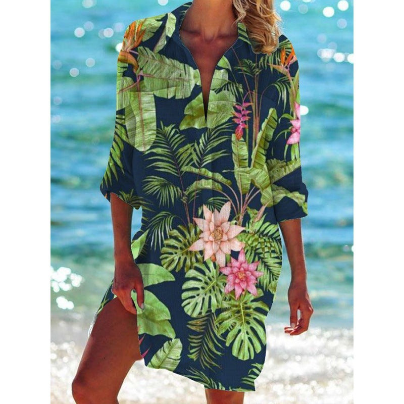 New Foreign Trade Cross-Border Model, Long-Sleeved Swimsuit Shirt, Women's Clothing, Printed Vacation Beachwear