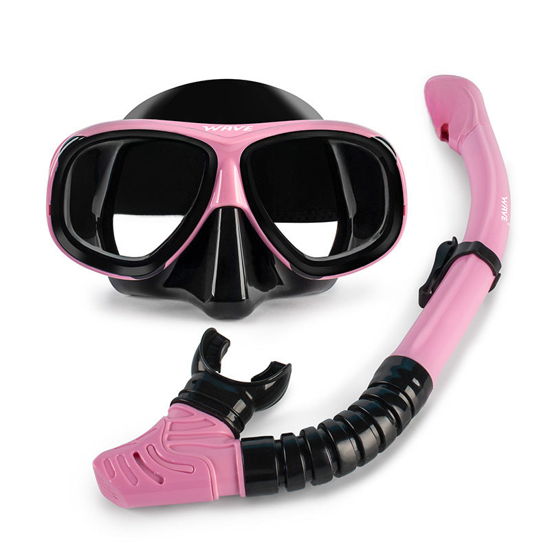 Wave Snorkelset med Styrkelinser – Härdat Glas Torr Andningstub Silikon Anti-Dimma 0–600° Dykglasogön