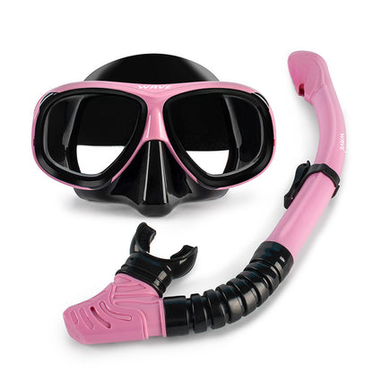 Wave Snorkelset med Styrkelinser – Härdat Glas Torr Andningstub Silikon Anti-Dimma 0–600° Dykglasogön