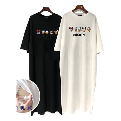 Ammningsklänning Dam – Sidöppning Lång Cartoon Tryck Trekvartsärm Gravid & Amning Vit Grå Svart M–3XL 2026