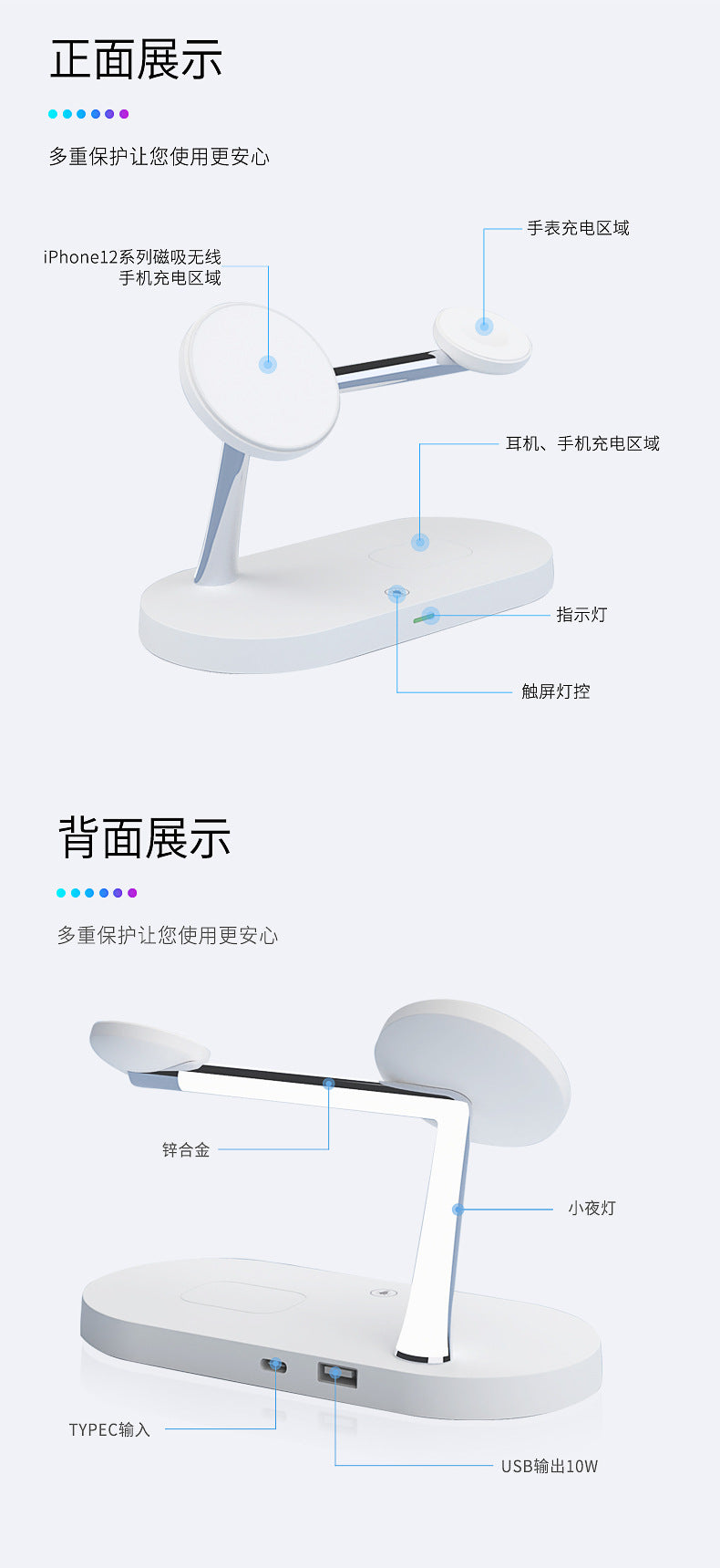 The new five-in-one wireless charger 15W vertical fast charging is suitable for Apple mobile phone watch headset wireless charging