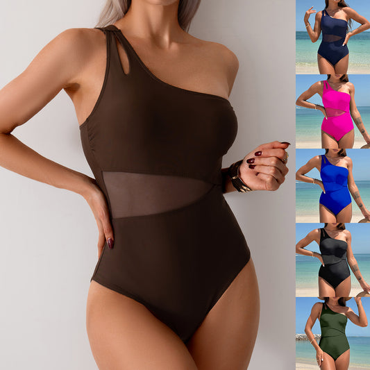 Dam Helbaddräkt Enaxlad – Sportig Sexig One-Shoulder Nylon 6 Färger S–2XL Badkläder Dam GM24147 2026