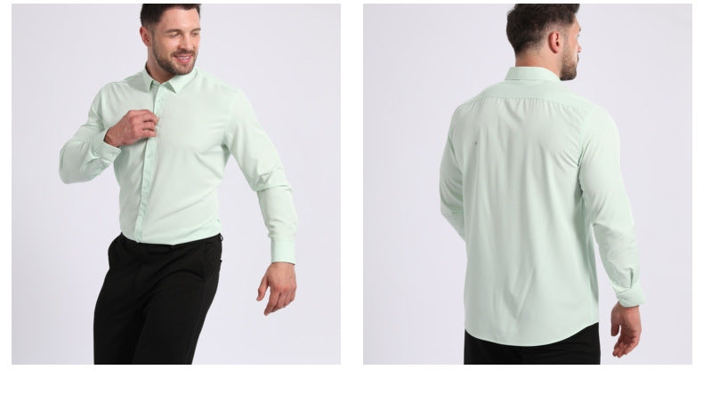 Cross-Border Lightweight Stretchy Plus-Size Men's Shirts, Wrinkle-Resistant Long-Sleeve Shirts, Amazon Cardigan Long-Sleeve Shirts for Men