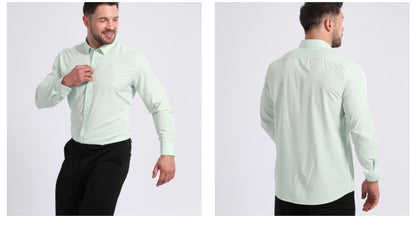 Cross-Border Lightweight Stretchy Plus-Size Men's Shirts, Wrinkle-Resistant Long-Sleeve Shirts, Amazon Cardigan Long-Sleeve Shirts for Men