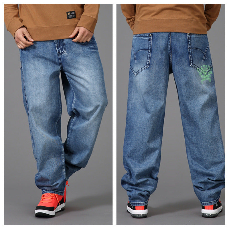 Plus Size Herrjeans Loose Fit – Wide Leg Skateboard Hip-Hop Denim 4 Färger 30–48 2026