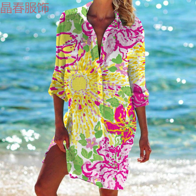 New Foreign Trade Cross-Border Model, Long-Sleeved Swimsuit Shirt, Women's Clothing, Printed Vacation Beachwear