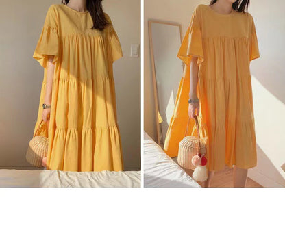 Mammaklänning Sommar Dam – Volang Prinsessskuren Midi Koreansk Stil Cartoon Trekvartsärm 3 Färger M–3XL 2026