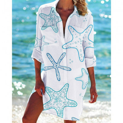 New Foreign Trade Cross-Border Model, Long-Sleeved Swimsuit Shirt, Women's Clothing, Printed Vacation Beachwear