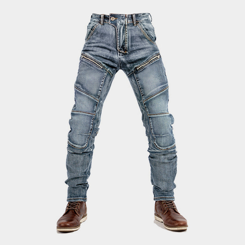 Motorcykeljeans Slim Fit Kevlar – Dubbel Dragkedja Skyddande Riding Jeans Blå S–XXXL 2026