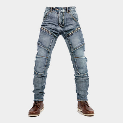 Motorcykeljeans Slim Fit Kevlar – Dubbel Dragkedja Skyddande Riding Jeans Blå S–XXXL 2026