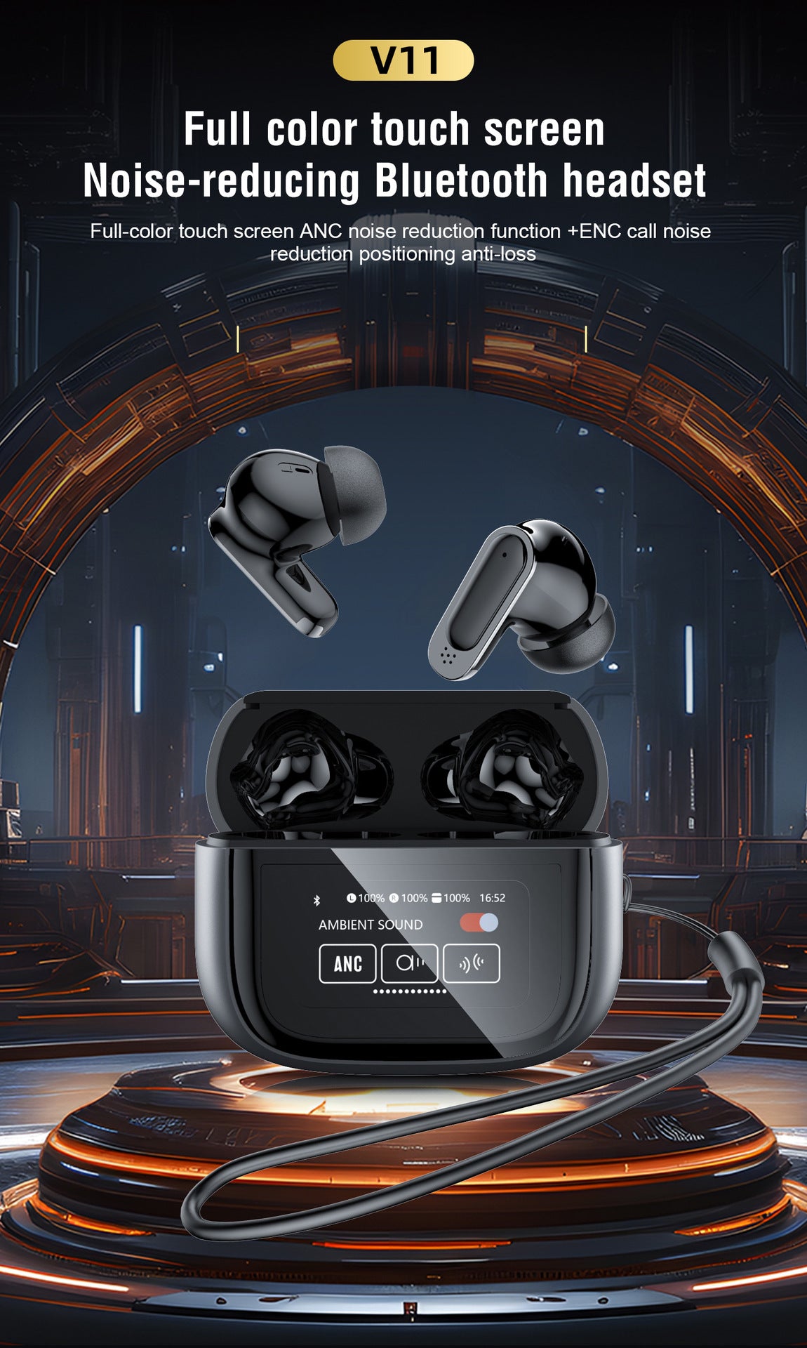 BOSECXT V11 True Wireless In-Ear Earbuds – Bluetooth 5.4 ANC ENC HiFi Stereo Touch-kontroll Mikrofon Laddningsfodral Svart
