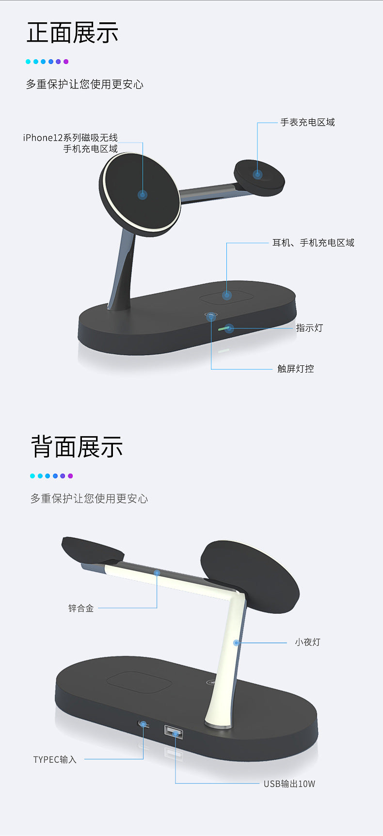 The new five-in-one wireless charger 15W vertical fast charging is suitable for Apple mobile phone watch headset wireless charging