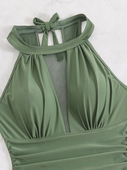Dam Helbaddräkt med Kjol Plus Size – Enfärgad Ryggfri Nylon 5 Färger L–5XL Badkläder Dam GM25010 2026