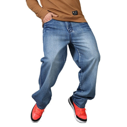Plus Size Herrjeans Loose Fit – Wide Leg Skateboard Hip-Hop Denim 4 Färger 30–48 2026