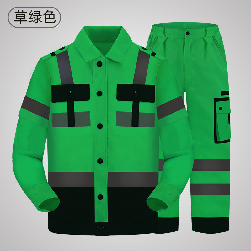 Work clothes suit long sleeve new polyester cotton wear-resistant breathable work clothes sanitation workshop auto repair engineering clothes Labor protective clothing