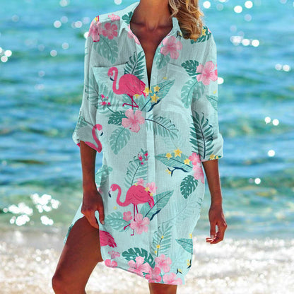 New Foreign Trade Cross-Border Model, Long-Sleeved Swimsuit Shirt, Women's Clothing, Printed Vacation Beachwear