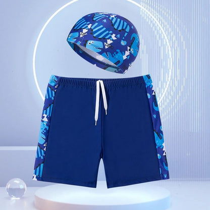 Pojkar Badbyxor Set – Mönstrat med Huva Simglasögon & Väska Snabbtorkande Polyester S–4XL Badkläder Barn 2026