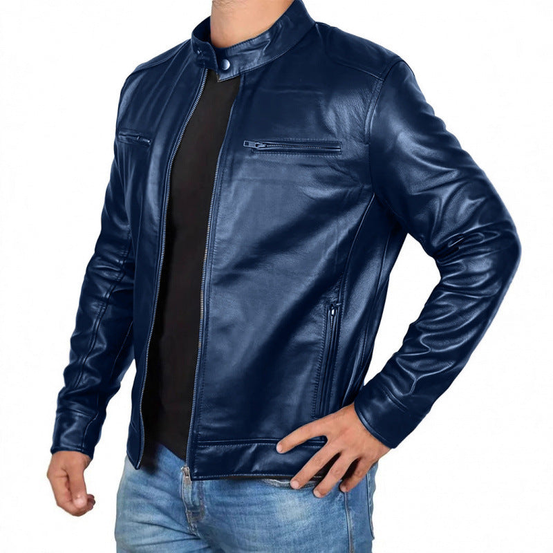 Herrjacka PU-Läder Retro Slim Fit Multi-Fickor Dragkedja Höst Vinter för Herr 2026