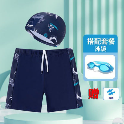 Pojkar Badbyxor Set – Mönstrat med Huva Simglasögon & Väska Snabbtorkande Polyester S–4XL Badkläder Barn 2026