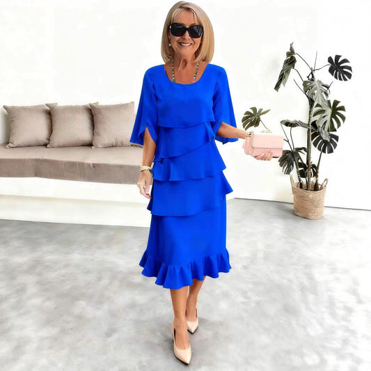 Dam Sommarklänning Lager-på-lager – Lös Elegant Polyester Rund Hals 3/4-ärm Oregelbunden Kjol S–XXXL
