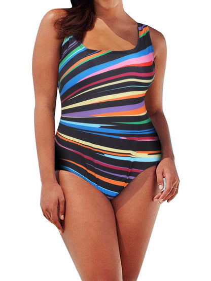 Dam Helbaddräkt Ränder – Gradient Ränder Plus Size Ärlös Polyester S–5XL Badkläder Dam 9571 2026