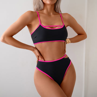 Dambikins Ryggfri – Färgblockerande Sexig Högmidjad Nylon 4 Kombinationer S–XL Badkläder Dam GM25005 2026