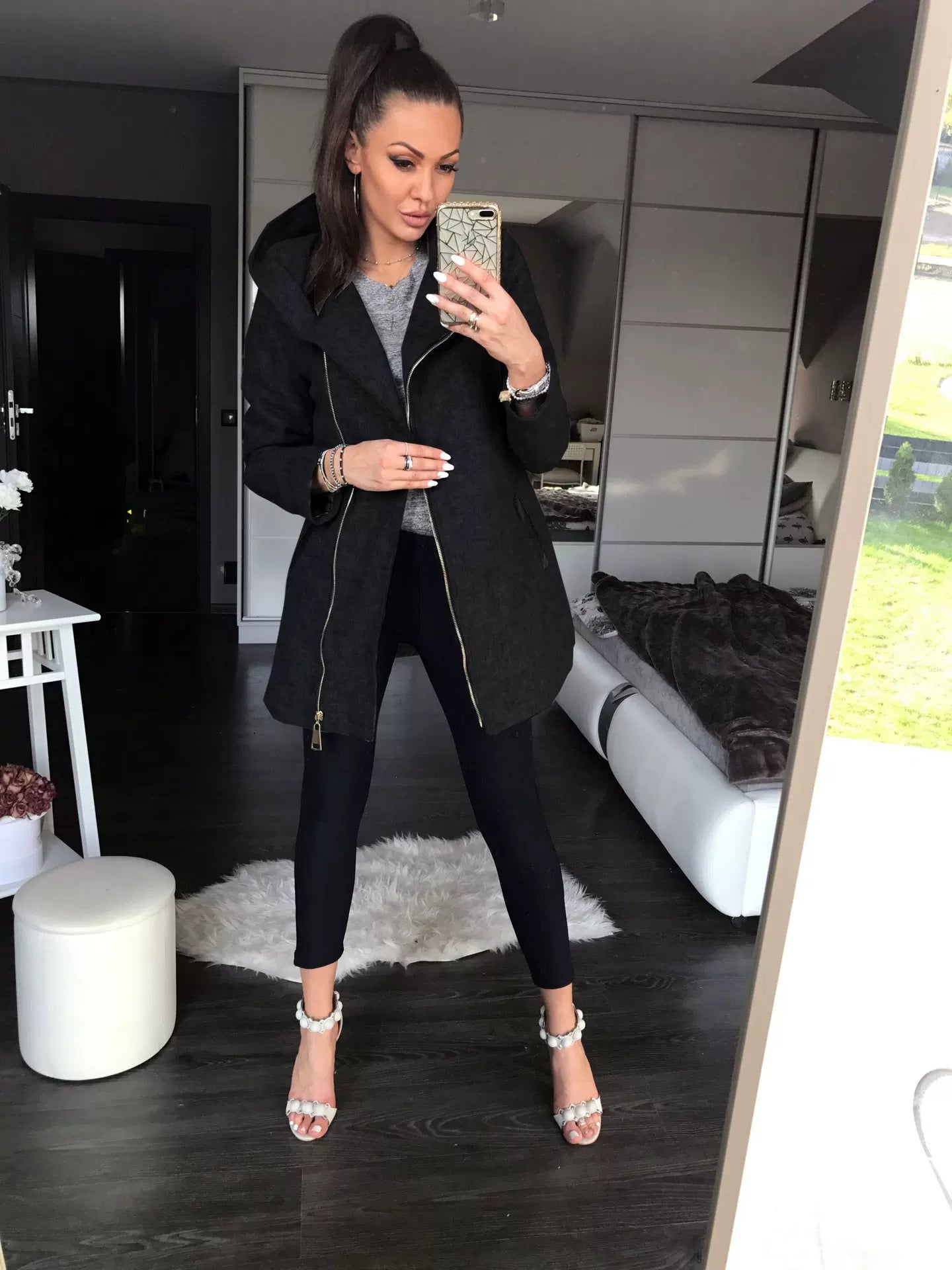 Fashion Trend Loose Side Zipper Plus Fleece Jacket Hooded Sweater Woman