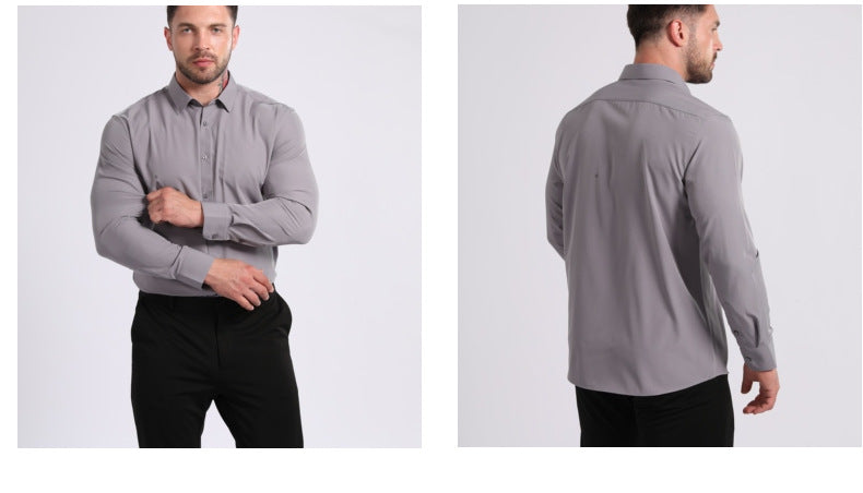 Cross-Border Lightweight Stretchy Plus-Size Men's Shirts, Wrinkle-Resistant Long-Sleeve Shirts, Amazon Cardigan Long-Sleeve Shirts for Men