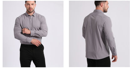 Cross-Border Lightweight Stretchy Plus-Size Men's Shirts, Wrinkle-Resistant Long-Sleeve Shirts, Amazon Cardigan Long-Sleeve Shirts for Men