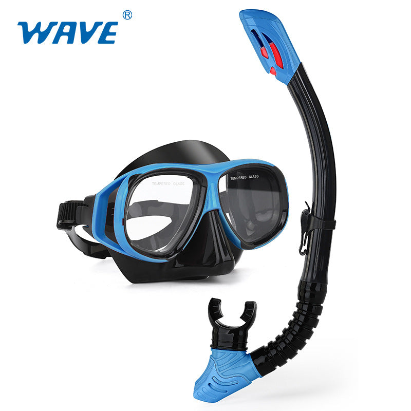 Wave Snorkelset med Styrkelinser – Härdat Glas Torr Andningstub Silikon Anti-Dimma 0–600° Dykglasogön