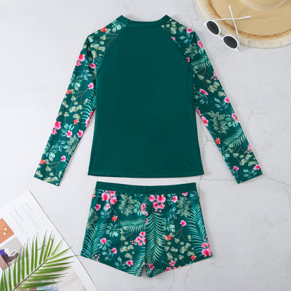 Dambikins Långärm – Blommigt Digitaltryck Delad Konservativ Polyester 5 Mönster S–2XL Badkläder Dam QX07 2026