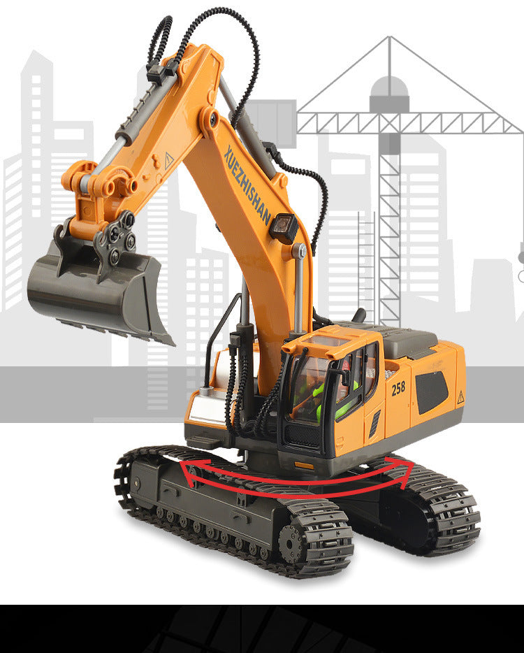 Cross-border 11-way children's electric toy lighting and sound effects engineering vehicle 1:20 crawler alloy remote control excavator model