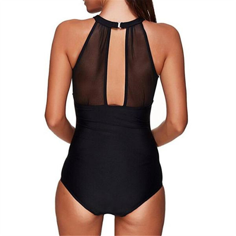 Dam Helbaddräkt – Bröstmesh & Rynkat Parti Ärlös Polyester Svart & Vinröd S–XXL Badkläder Dam YLH19036 2026