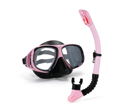 Wave Snorkelset med Styrkelinser – Härdat Glas Torr Andningstub Silikon Anti-Dimma 0–600° Dykglasogön