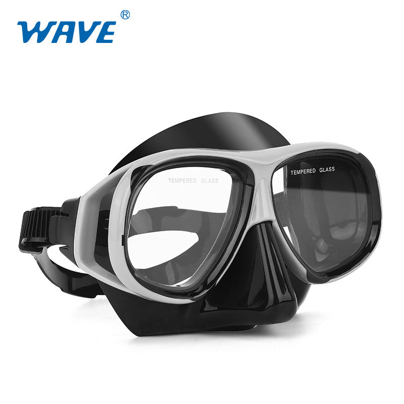 Wave Snorkelset med Styrkelinser – Härdat Glas Torr Andningstub Silikon Anti-Dimma 0–600° Dykglasogön