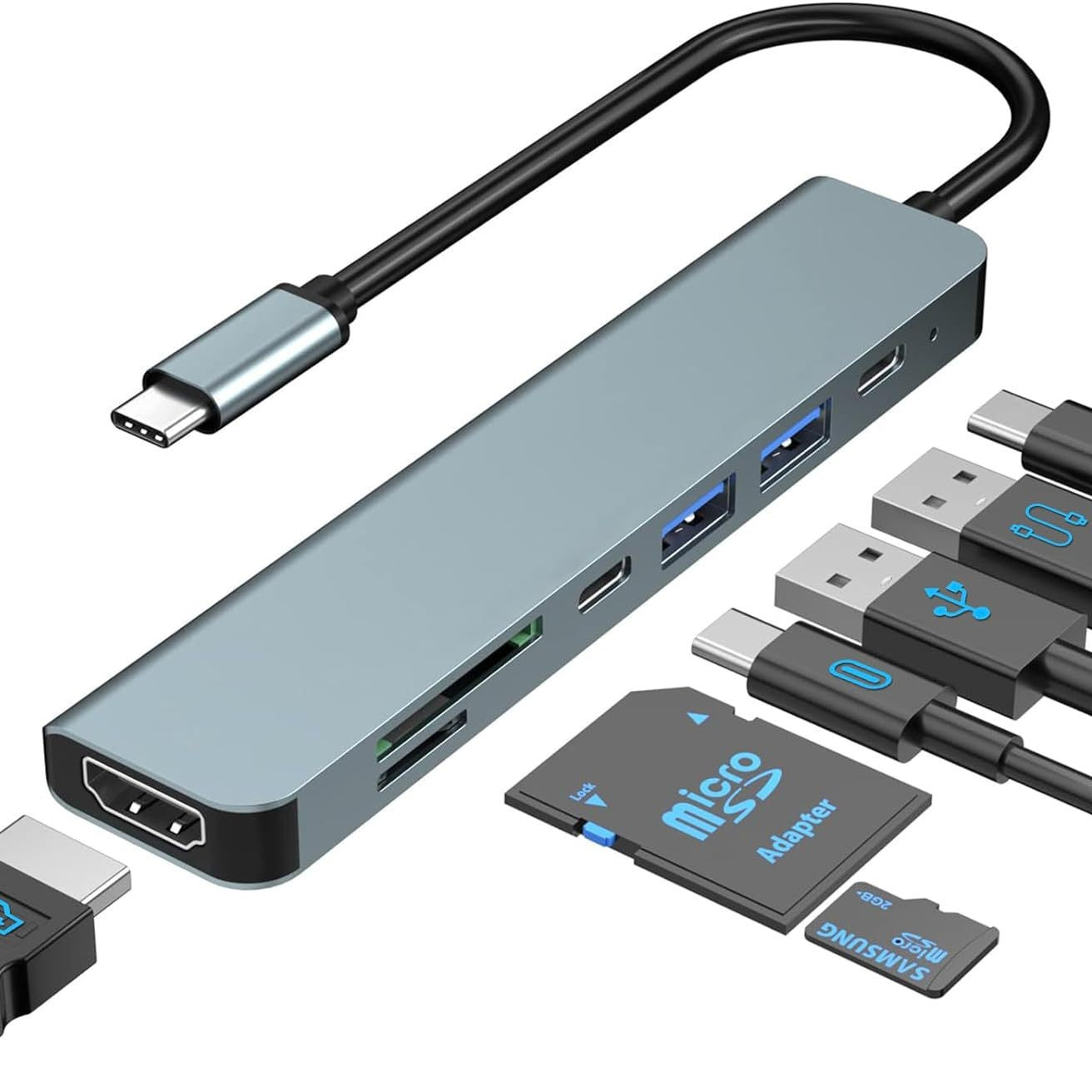 Type-C to HDMI High-Definition 4K Expansion Dock Usb3.0Hub Splitter Usb-C Multi-Function 7-in-1 Docking Station