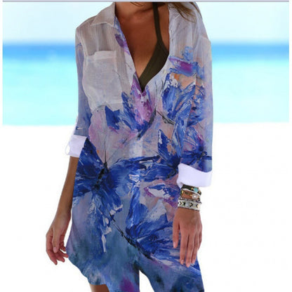New Foreign Trade Cross-Border Model, Long-Sleeved Swimsuit Shirt, Women's Clothing, Printed Vacation Beachwear