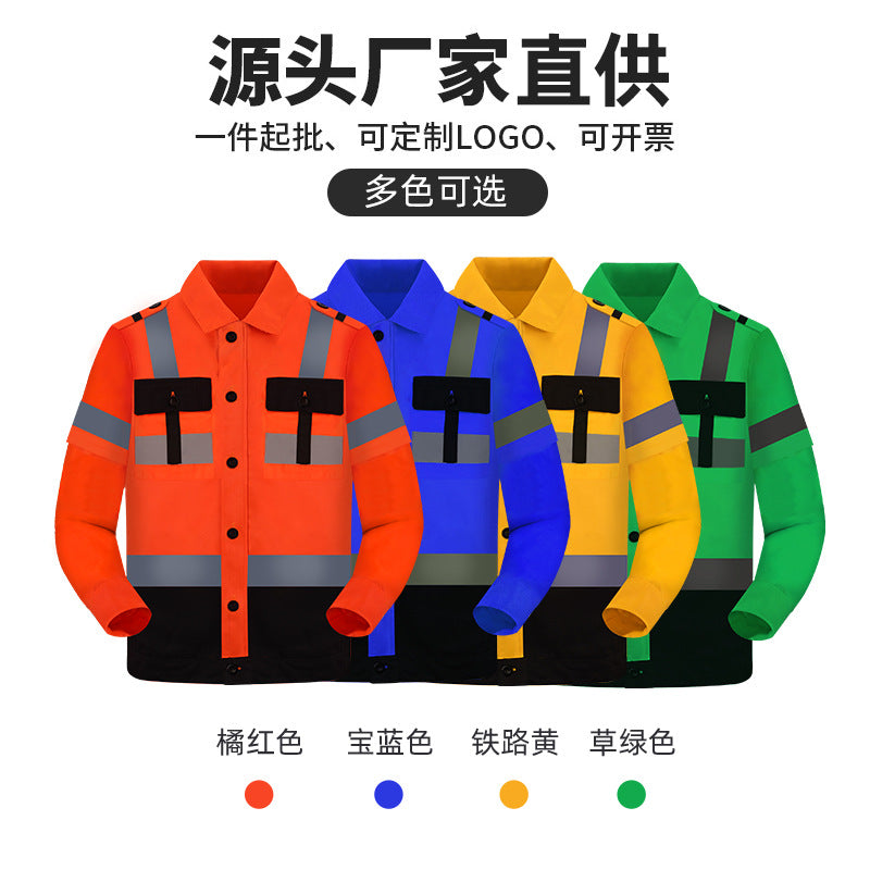 Work clothes suit long sleeve new polyester cotton wear-resistant breathable work clothes sanitation workshop auto repair engineering clothes Labor protective clothing